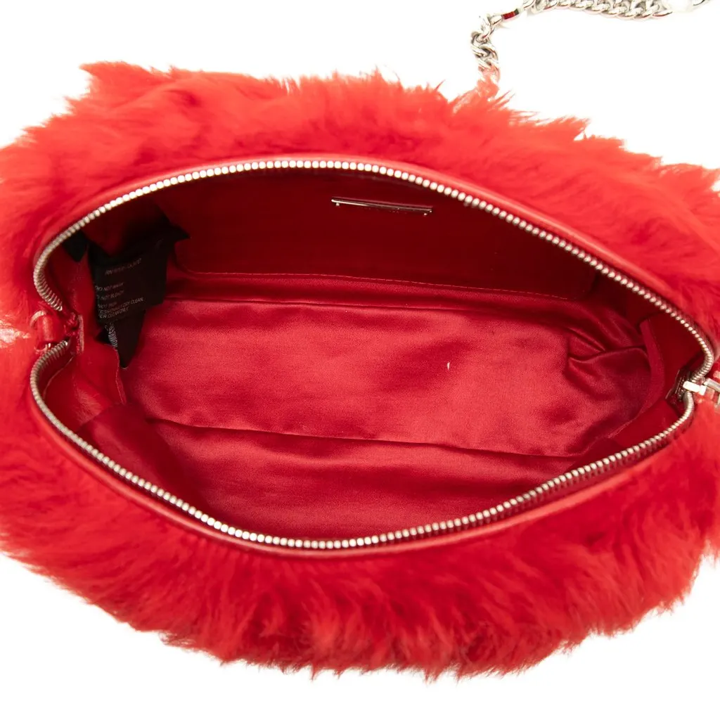 Miu Miu Shearling Pearl Chain Crossbody Red Very good - Model View