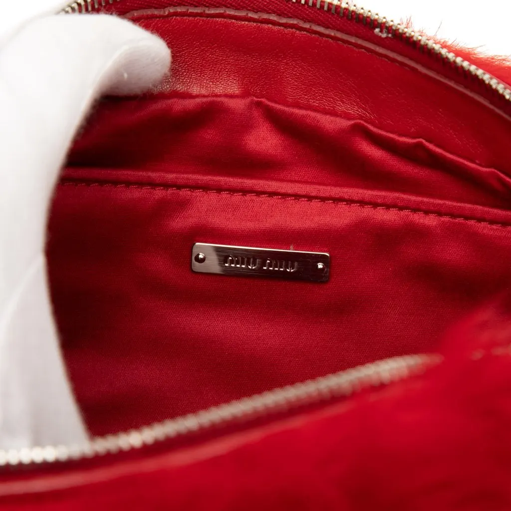 Miu Miu Shearling Pearl Chain Crossbody Red Very good - Box View