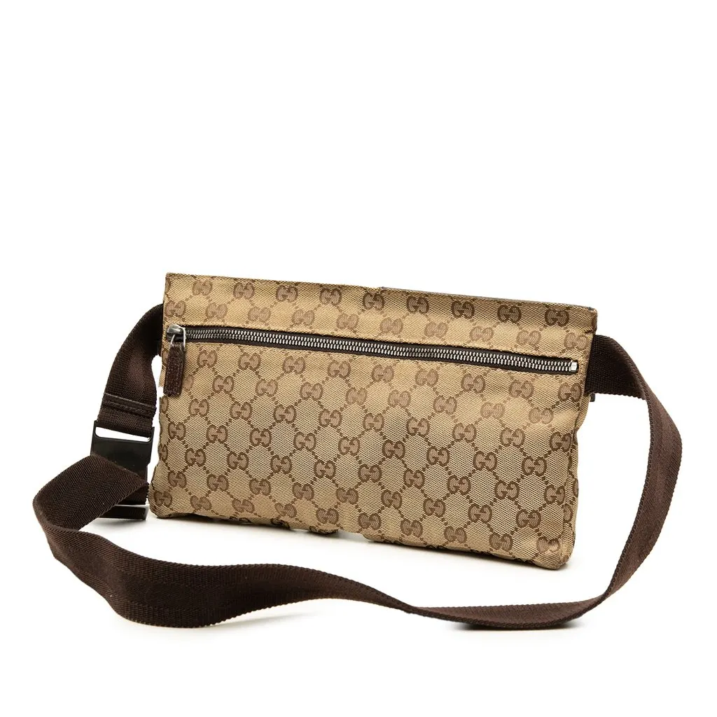 Gucci GG Canvas Double Pocket Belt Bag Beige Good - Back View