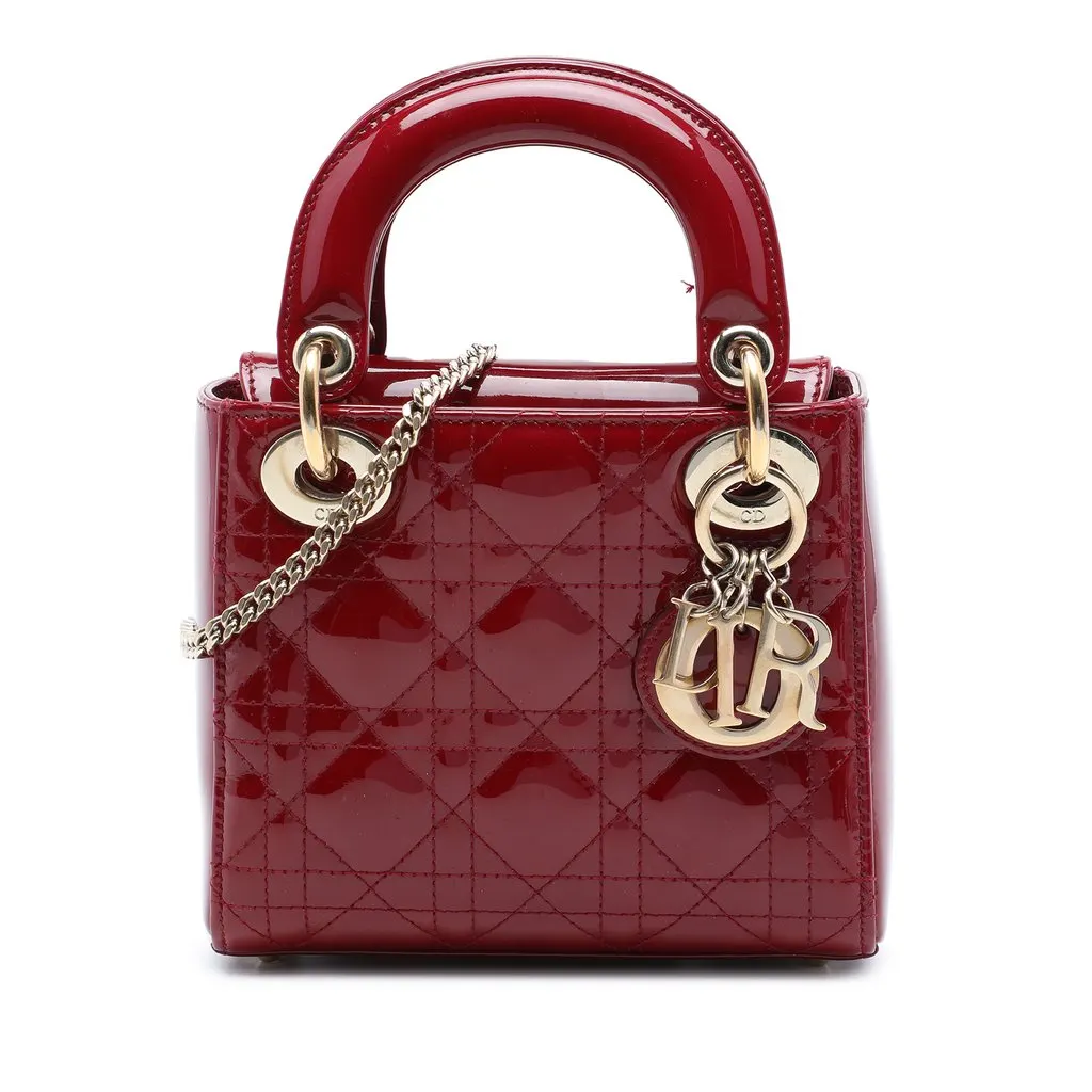 Dior Mini Patent Cannage Lady Dior Red Leather Very good - Front View