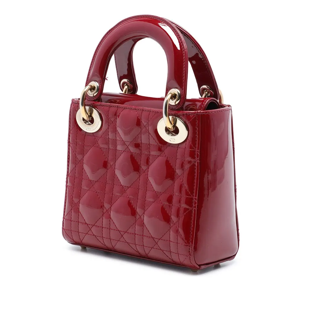 Dior Mini Patent Cannage Lady Dior Red Leather Very good - Back View
