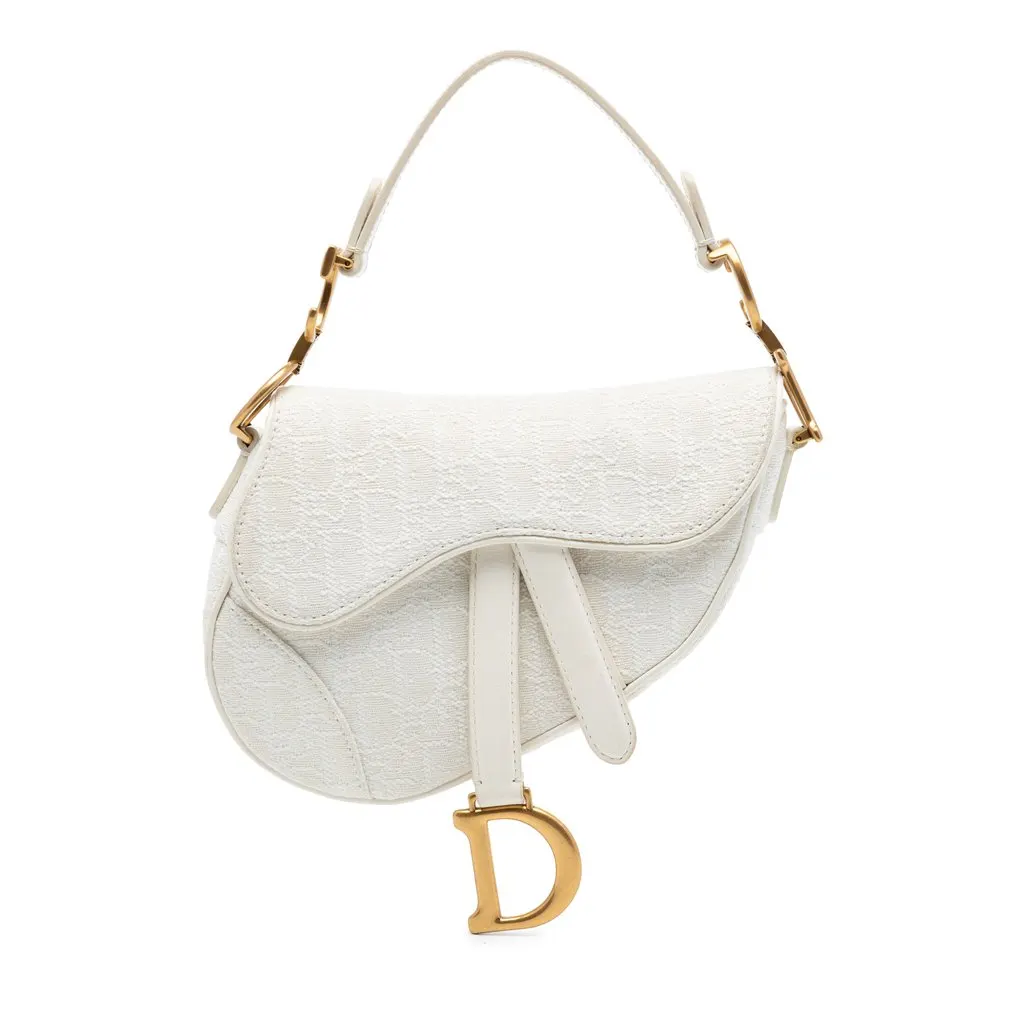 Dior Mini Oblique Embroidered Canvas Saddle Bag White Very good - Front View