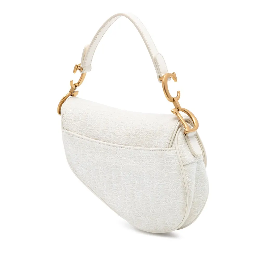 Dior Mini Oblique Embroidered Canvas Saddle Bag White Very good - Back View