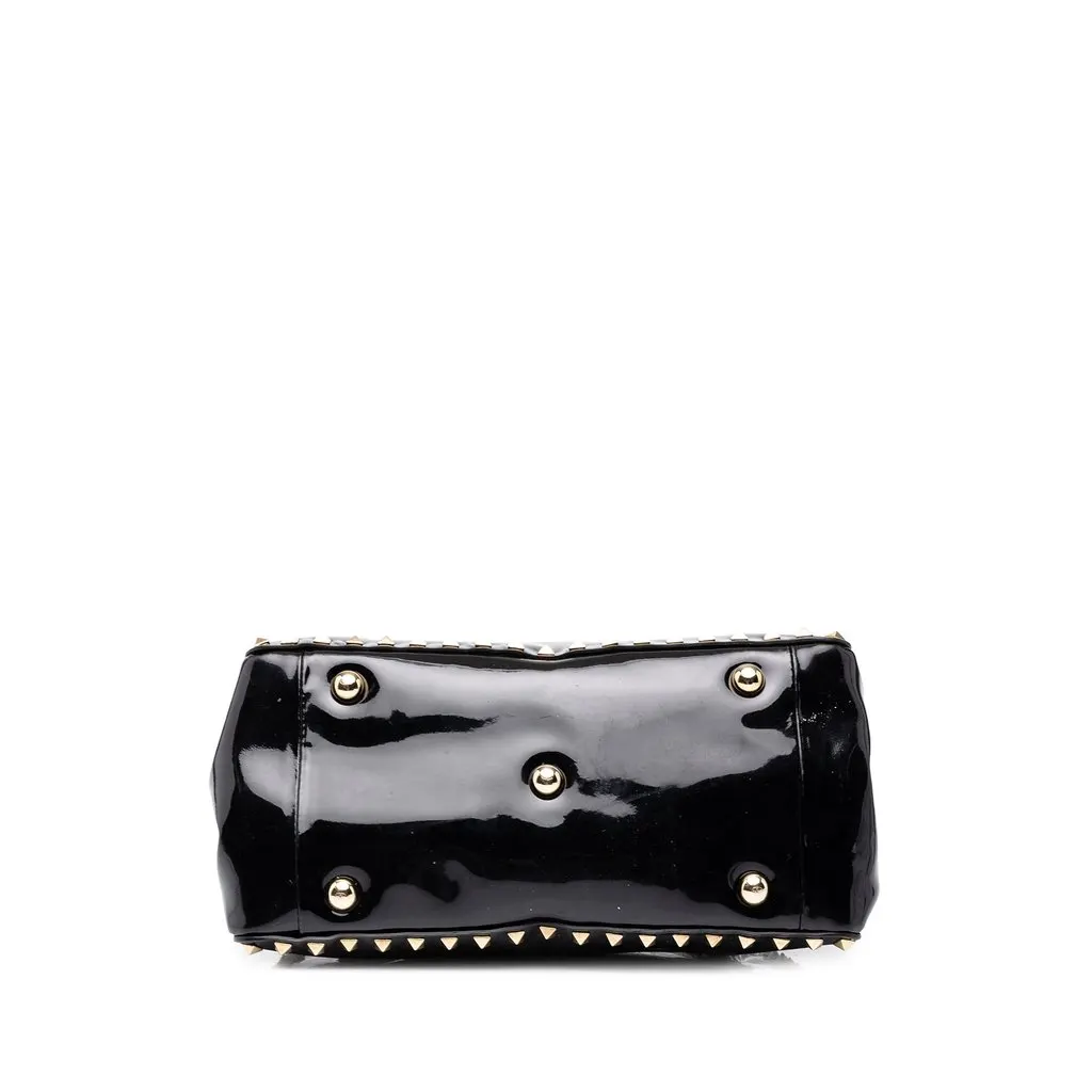 Valentino Patent Rockstud Double Handle Flap Tote Black Leather Good - Inside View