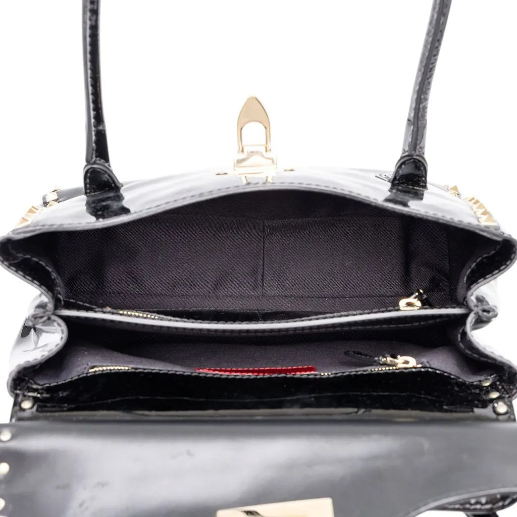 Valentino Patent Rockstud Double Handle Flap Tote Black Leather Good - Model View