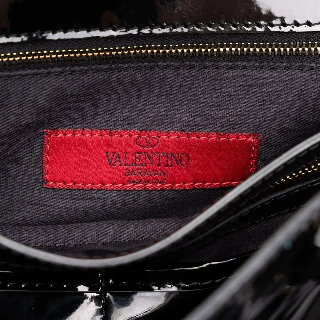 Valentino Patent Rockstud Double Handle Flap Tote Black Leather Good - Box View