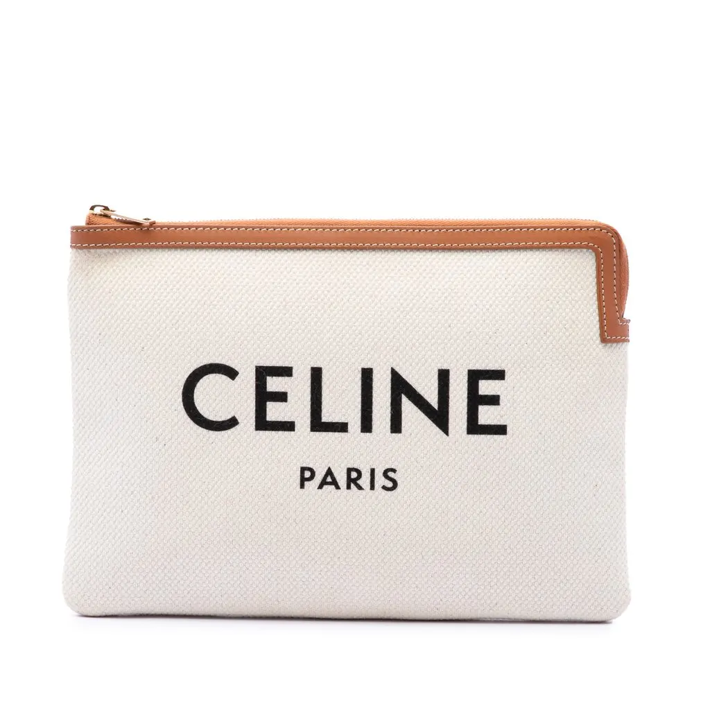 Celine Large Canvas Logo Pouch Brown Very good - Front View