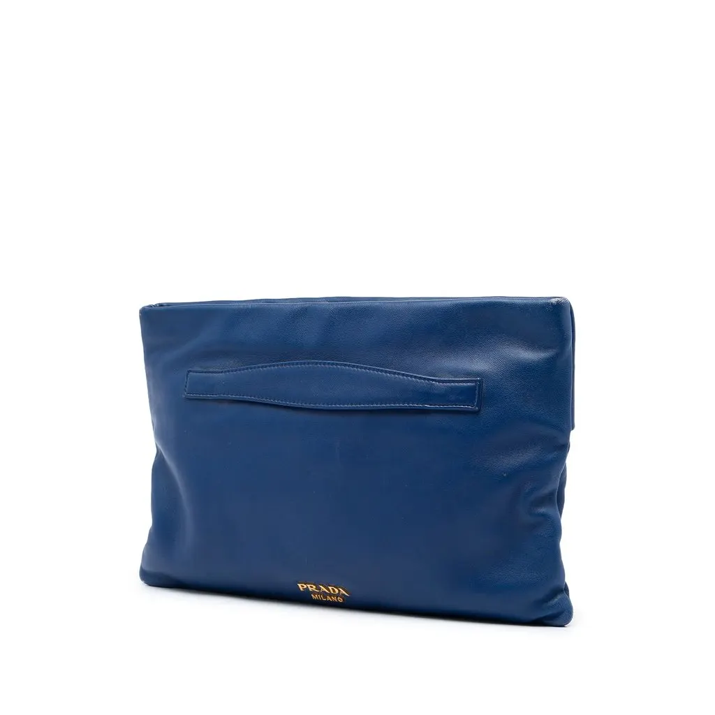 Prada Soft Calf Fold Over Clutch Blue Leather Very good - Back View