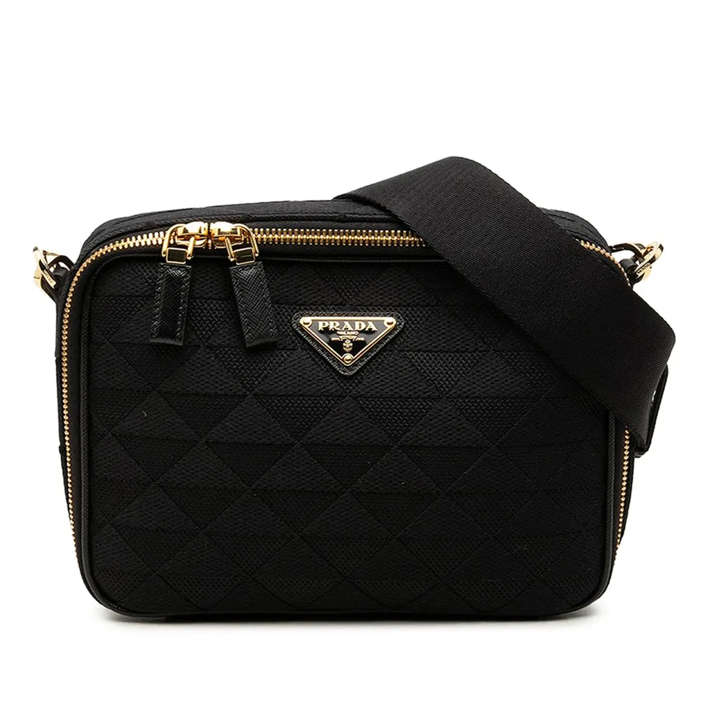 Prada Embroidered Canvas Brique Symbole Crossbody Black Canvas Very good - Front View