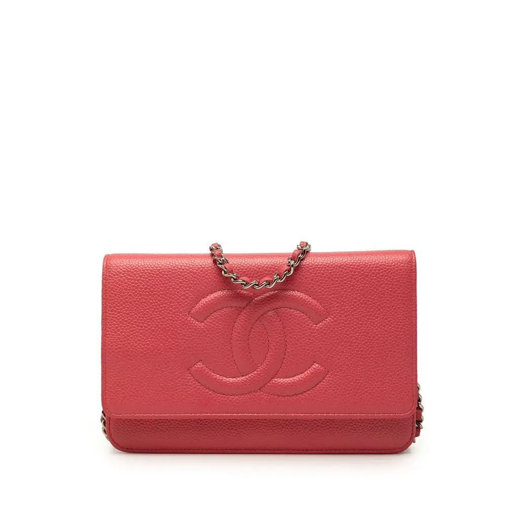 Chanel CC Caviar Wallet On Chain Pink Leather Very good - Front View