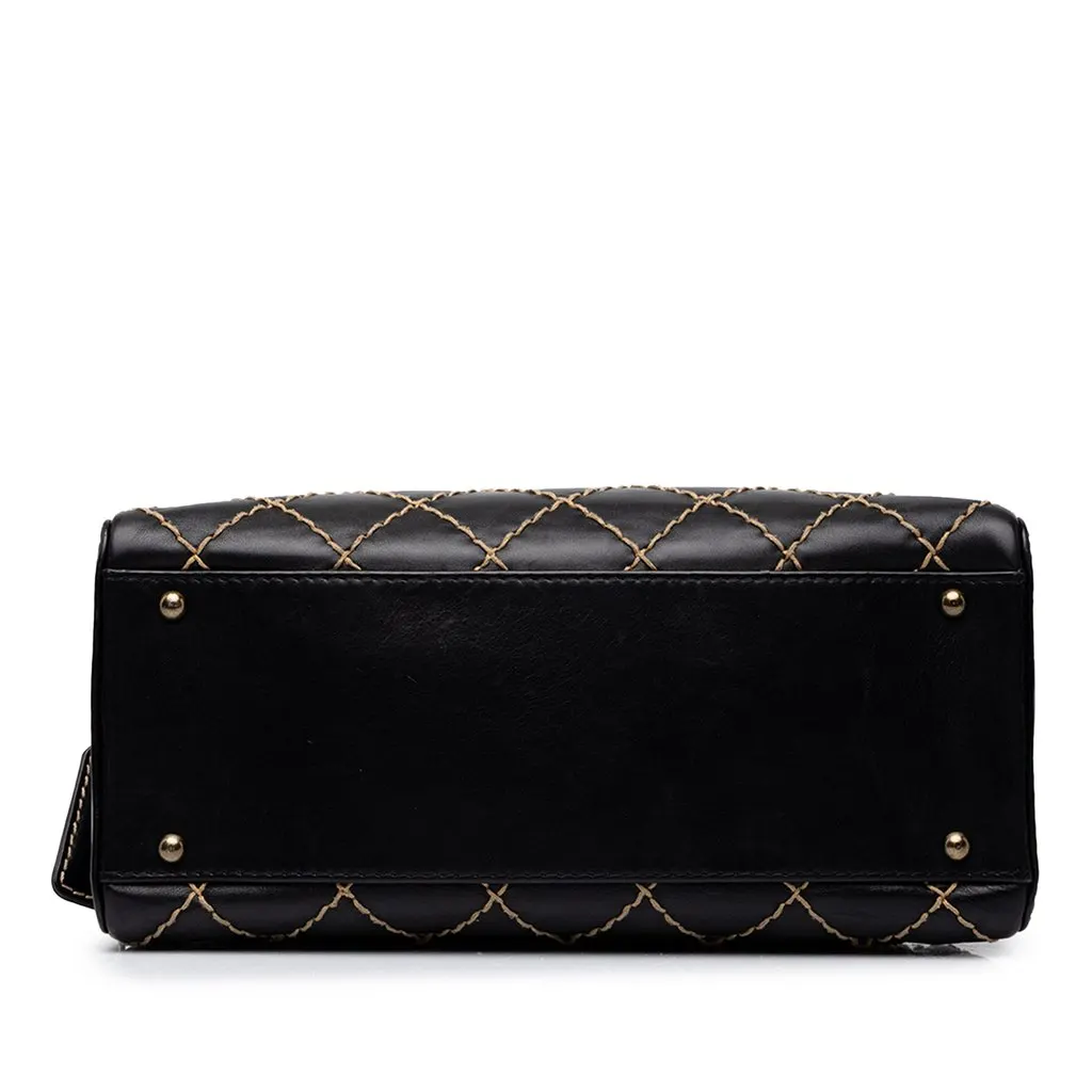 Chanel CC Calfskin Wild Stitch Handbag Black Leather Good - Inside View