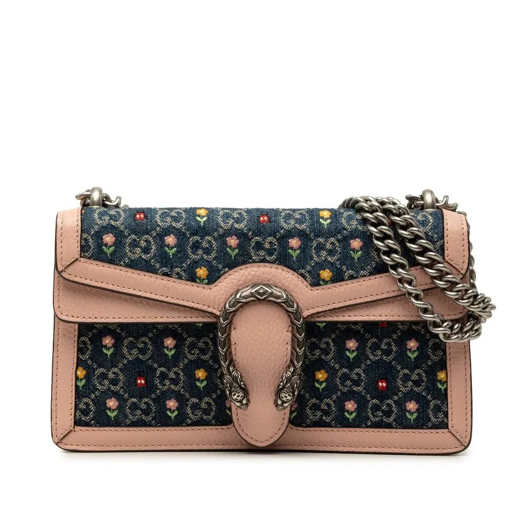 Gucci Limited Edition Medium GG Denim Embroidered Floral Dionysus Crossbody Blue Very good - Front View