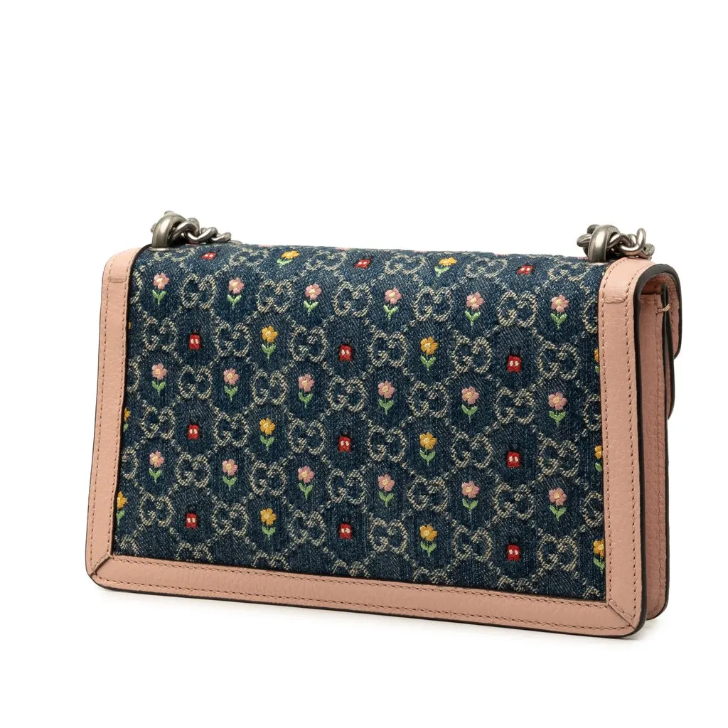 Gucci Limited Edition Medium GG Denim Embroidered Floral Dionysus Crossbody Blue Very good - Back View