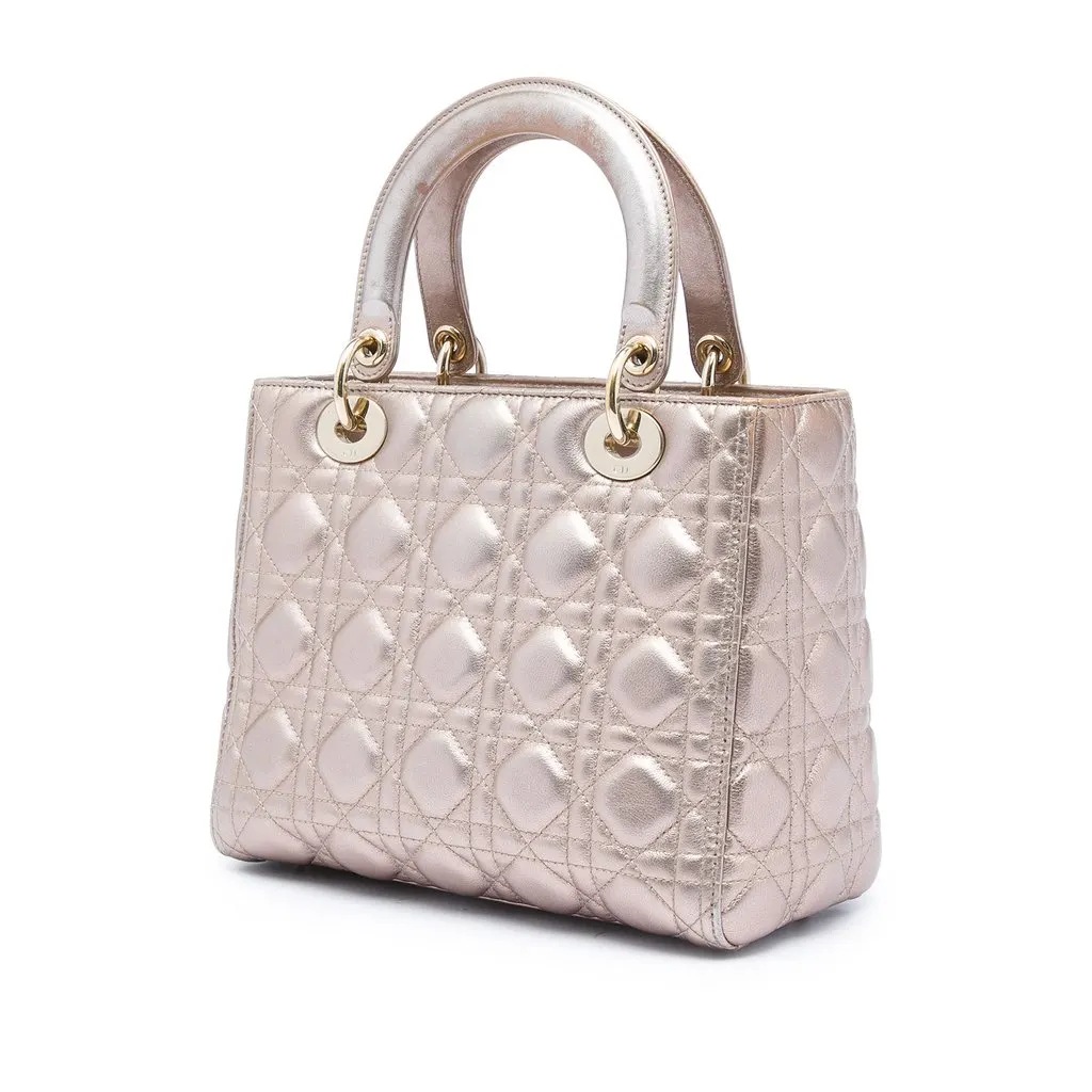 Dior Medium Metallic Lambskin Cannage Lady Dior Gold Leather Very good - Back View
