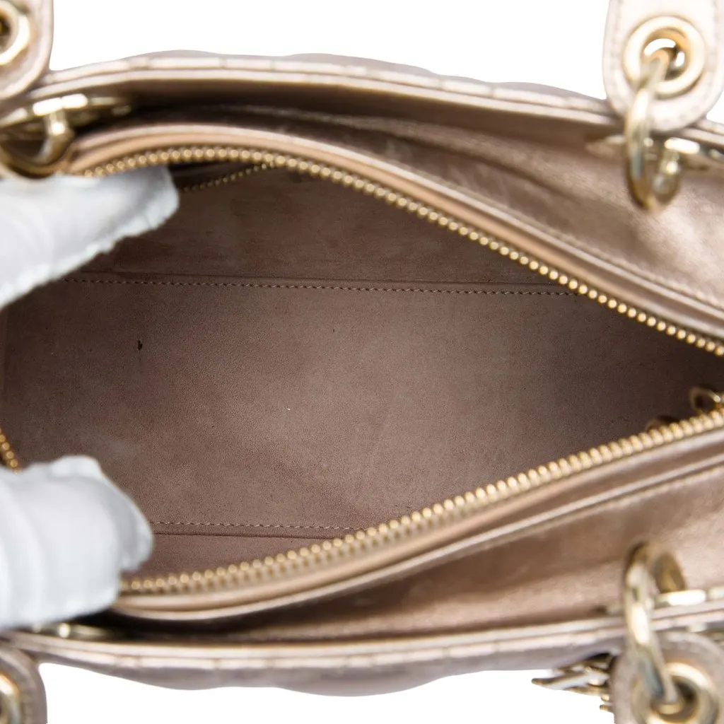 Dior Medium Metallic Lambskin Cannage Lady Dior Gold Leather Very good - Model View