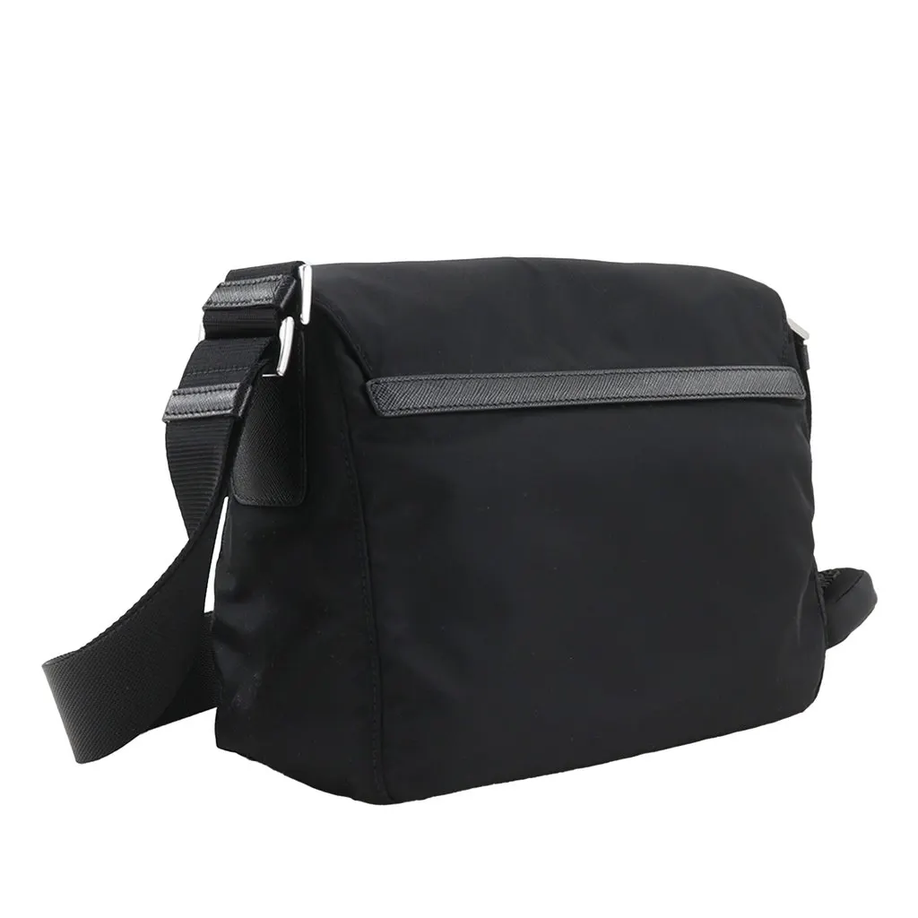 Prada Saffiano Trimmed Re Nylon Zip Double Buckle Messenger Bag Black Very good - Inside View
