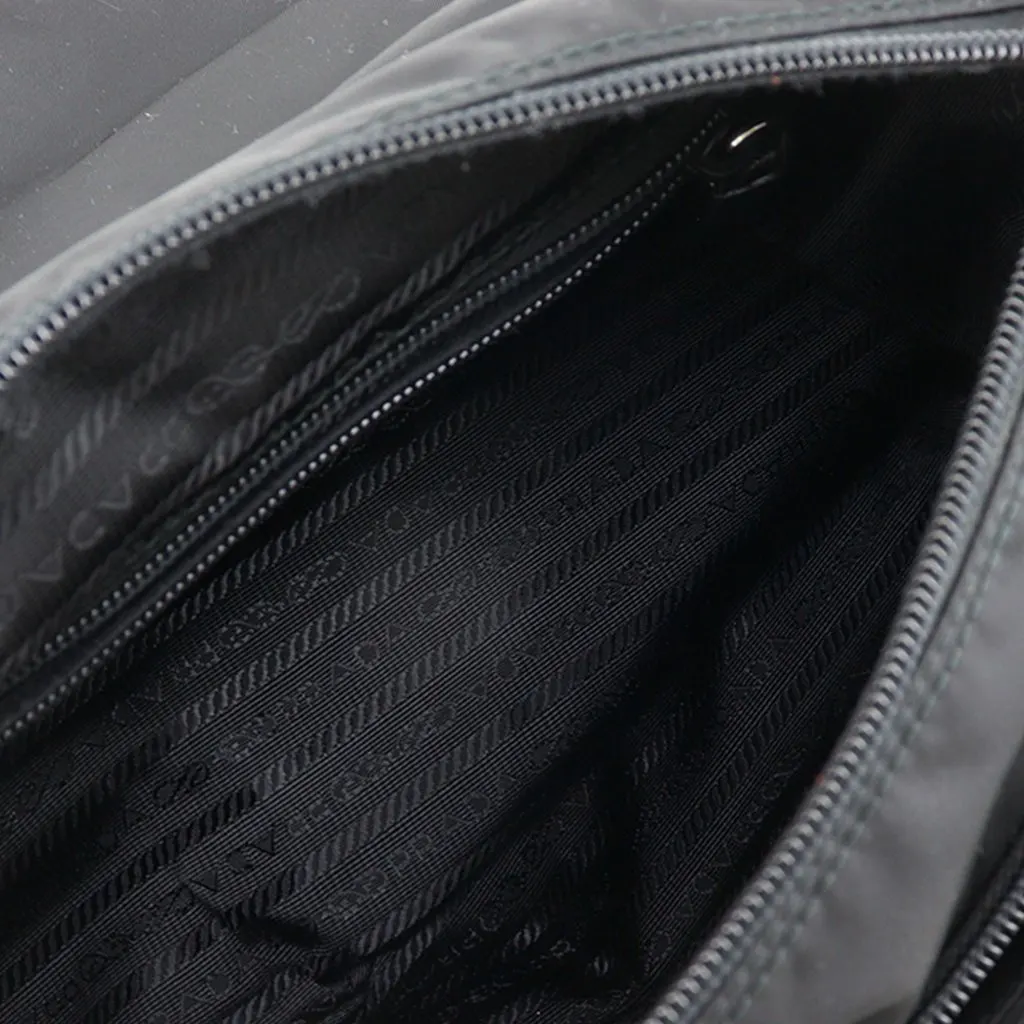 Prada Saffiano Trimmed Re Nylon Zip Double Buckle Messenger Bag Black Very good - Box View