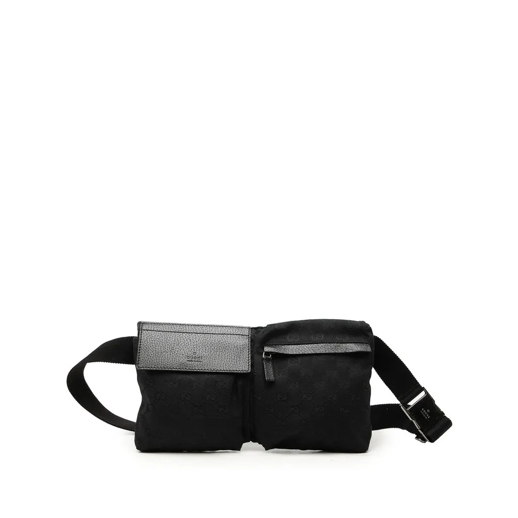 Gucci GG Canvas Double Pocket Belt Bag Black Canvas Very good - Front View