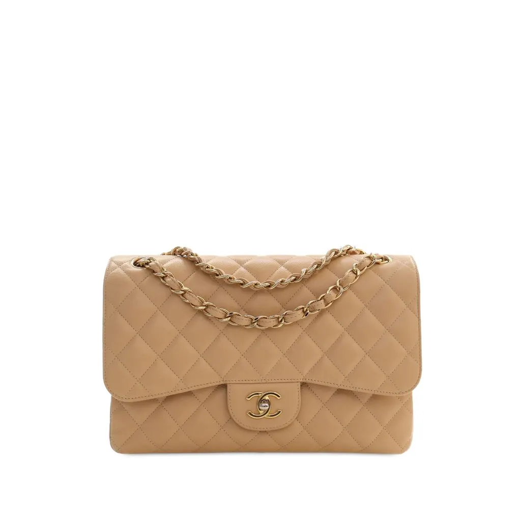 Chanel Jumbo Classic Caviar Double Flap Beige Leather Very good - Front View