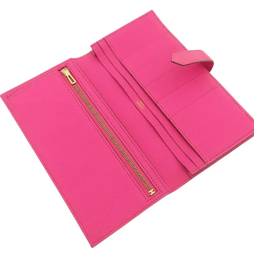 Hermès Chevre Bearn Soufflet Bifold Long Wallet Pink Leather Very good - Model View
