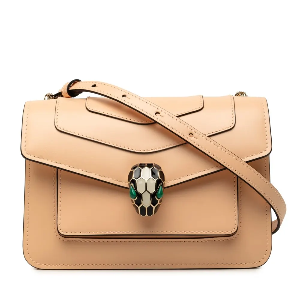 Bvlgari Calfskin Serpenti Forever Crossbody Beige Leather Very good - Front View