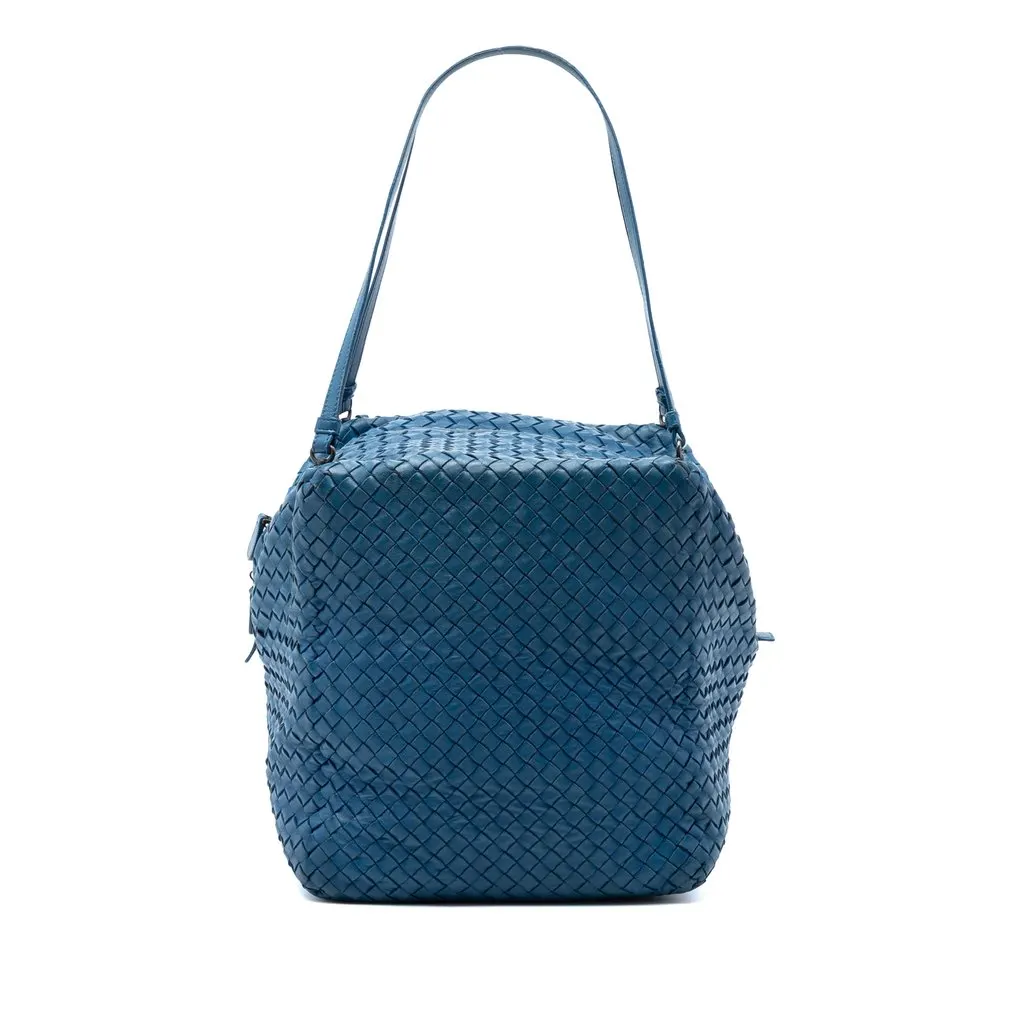 Bottega Veneta Nappa Intrecciato Cube Shoulder Bag Blue Leather Very good - Front View