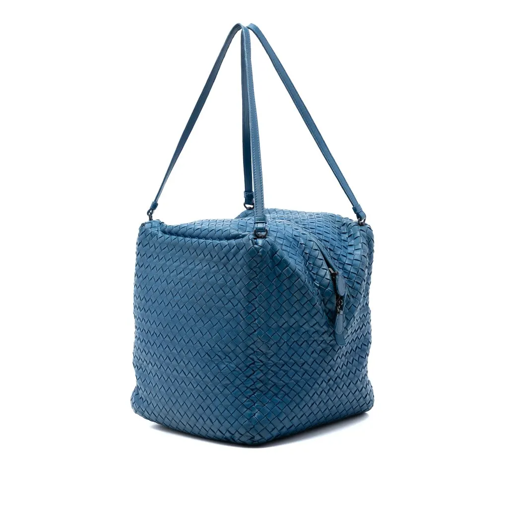 Bottega Veneta Nappa Intrecciato Cube Shoulder Bag Blue Leather Very good - Back View