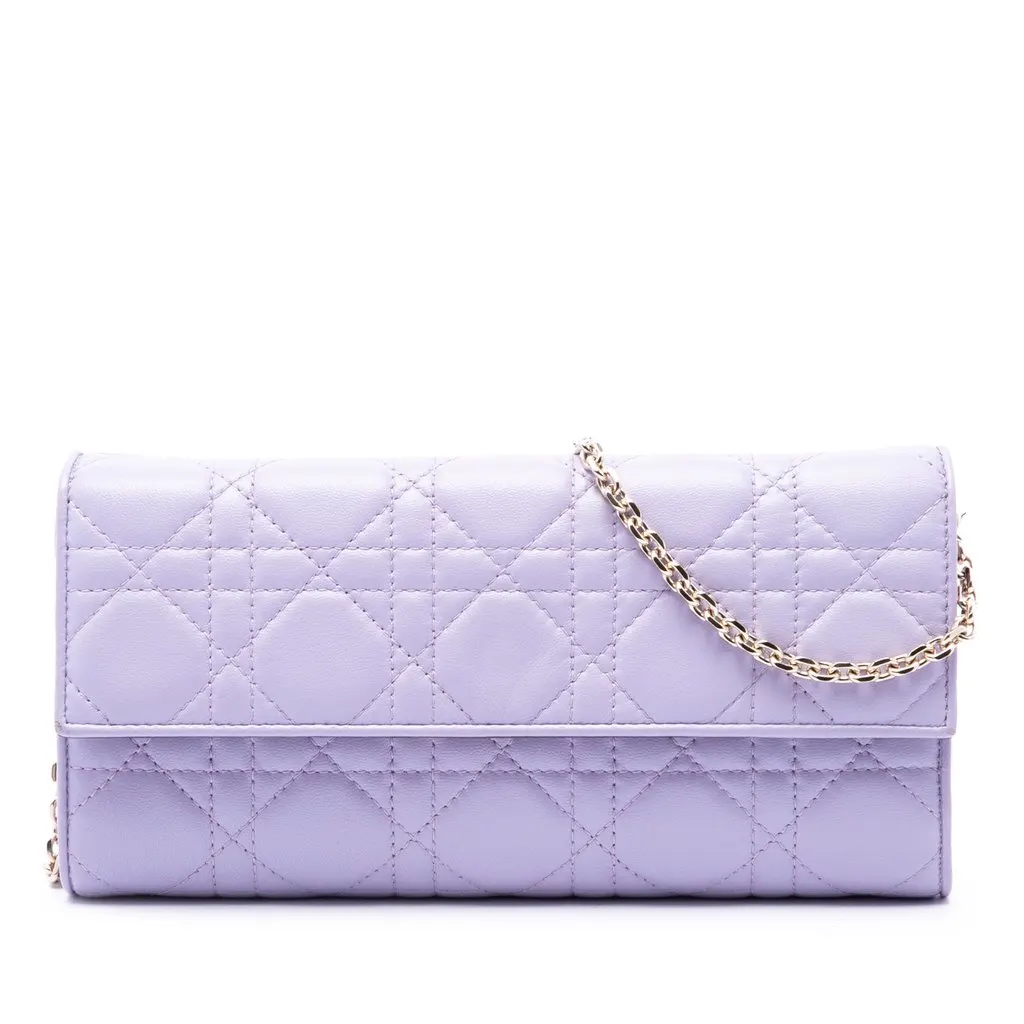 Dior Lambskin Cannage Lady Dior Wallet On Chain Purple Leather Very good - Front View