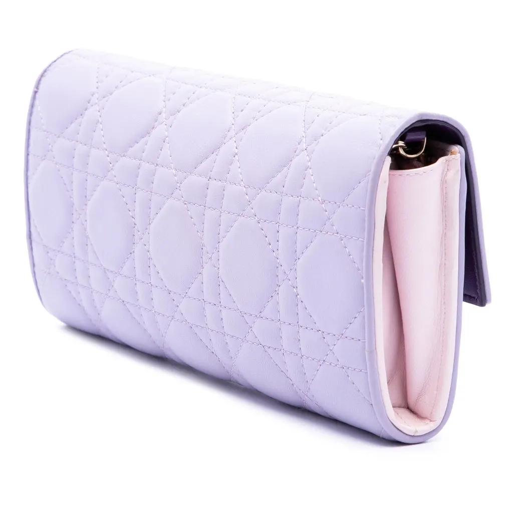 Dior Lambskin Cannage Lady Dior Wallet On Chain Purple Leather Very good - Back View