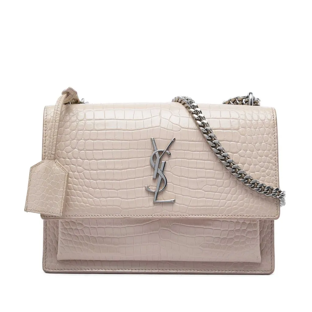 Saint Laurent Medium Croc Embossed Leather Monogram Sunset Crossbody Brown Leather Very good - Front View