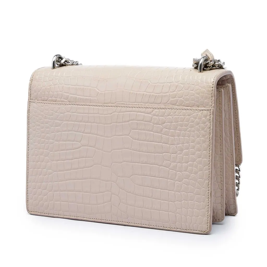Saint Laurent Medium Croc Embossed Leather Monogram Sunset Crossbody Brown Leather Very good - Back View