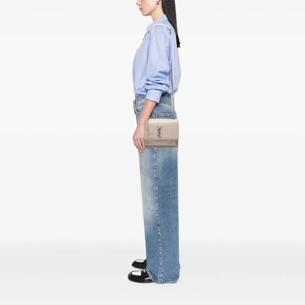 Saint Laurent Medium Croc Embossed Leather Monogram Sunset Crossbody Brown Leather Very good - Box View
