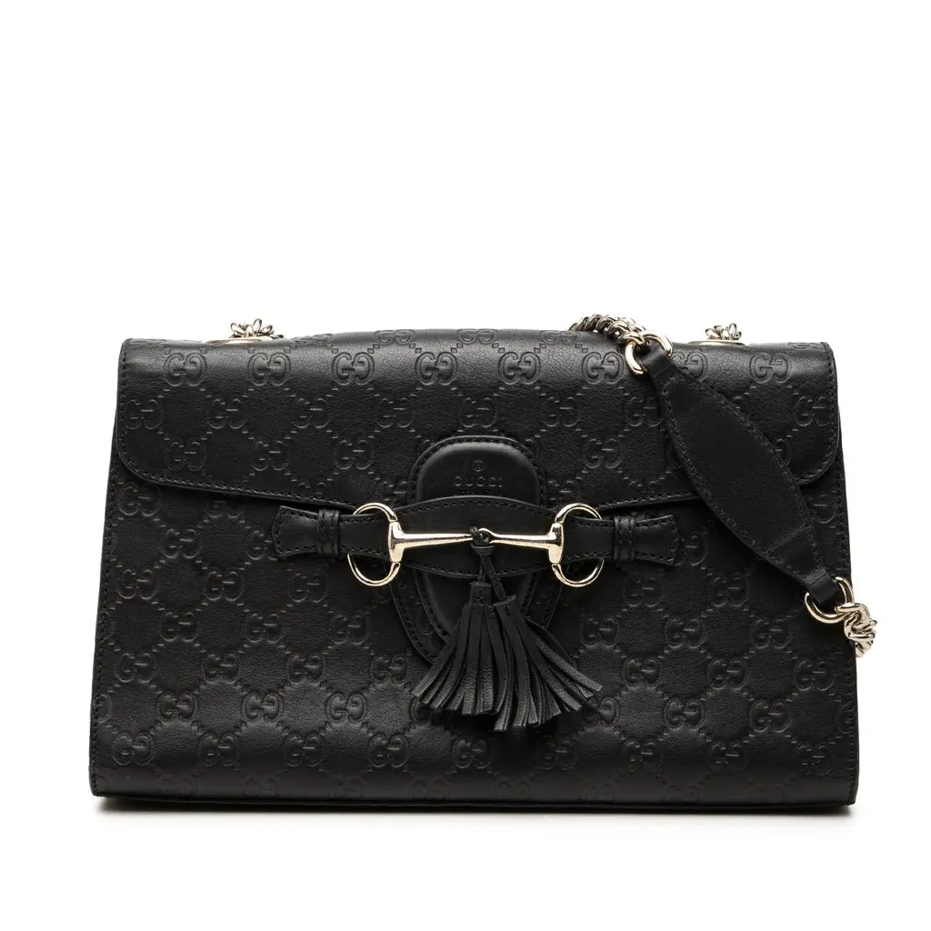 Gucci Medium Guccissima Emily Shoulder Bag Black Leather Very good - Front View