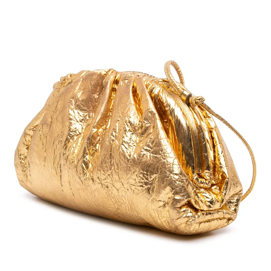 Bottega Veneta Metallic Crinkled Lambskin The Mini Pouch Crossbody Gold Leather Very good - Back View
