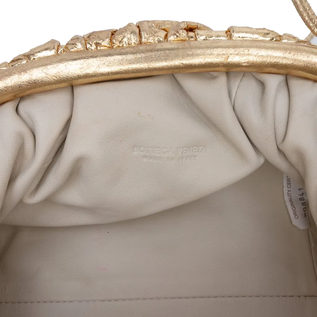 Bottega Veneta Metallic Crinkled Lambskin The Mini Pouch Crossbody Gold Leather Very good - Box View