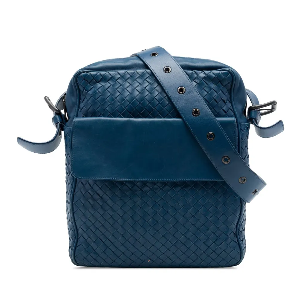 Bottega Veneta Nappa Intrecciato Messenger Bag Blue Leather Very good - Front View