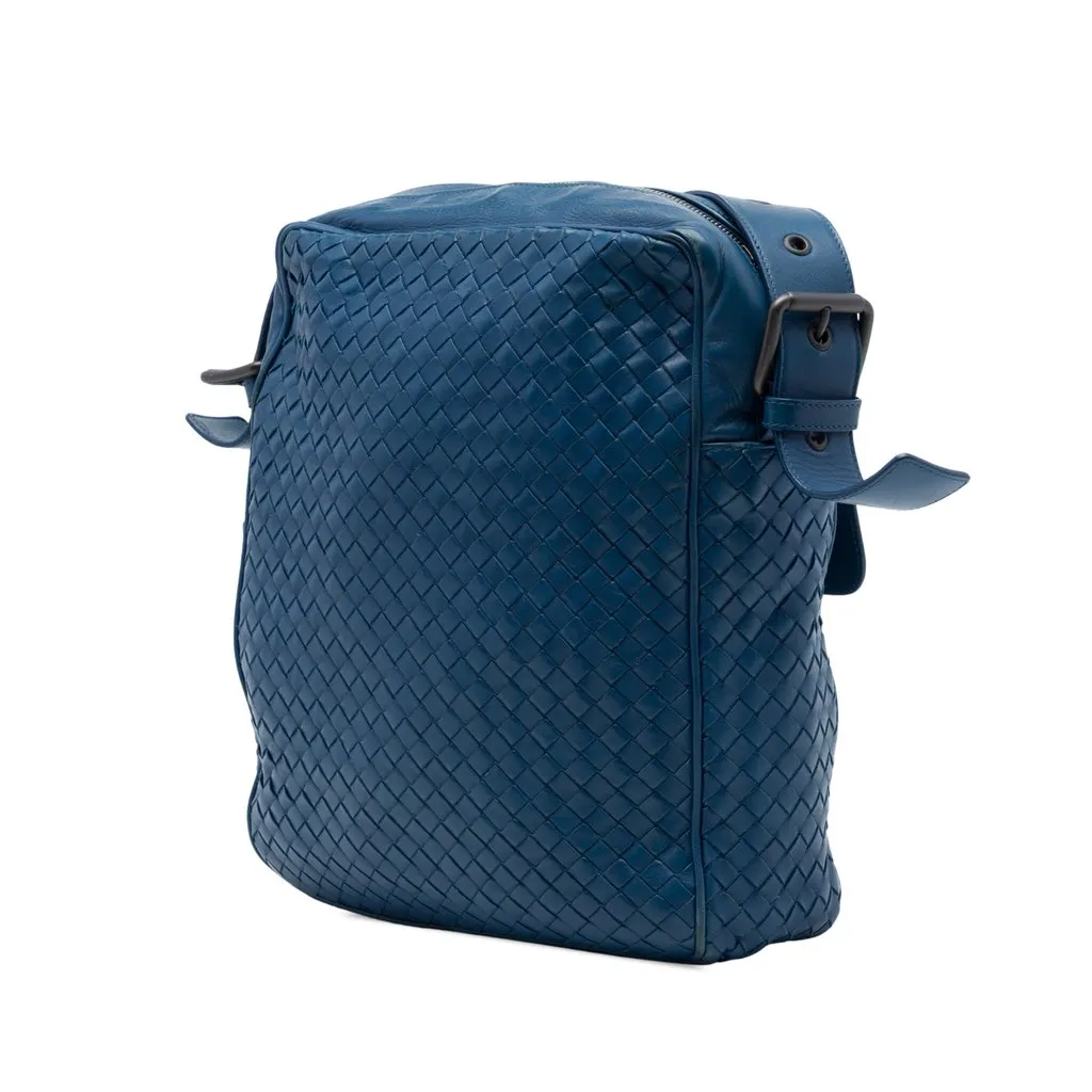 Bottega Veneta Nappa Intrecciato Messenger Bag Blue Leather Very good - Back View