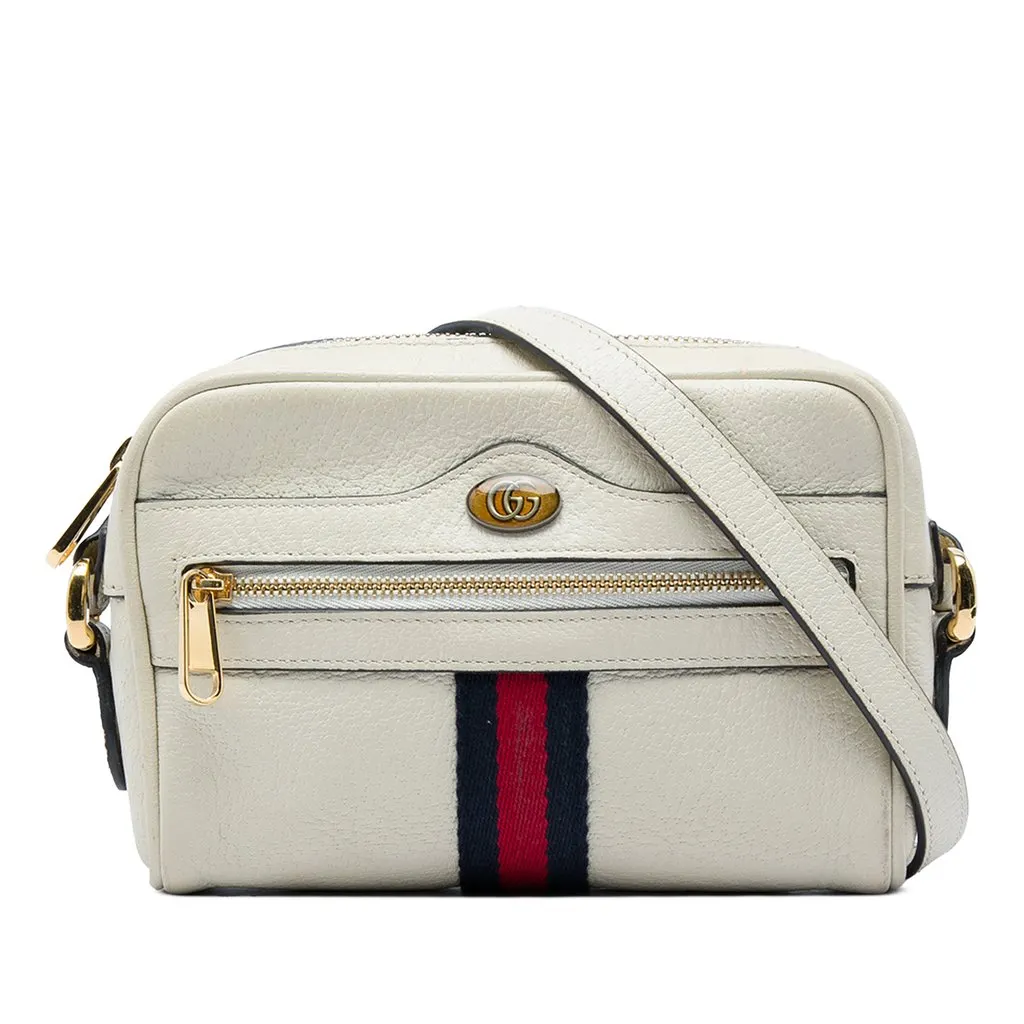 Gucci Mini Calfskin Web Ophidia Crossbody White Leather Very good - Front View