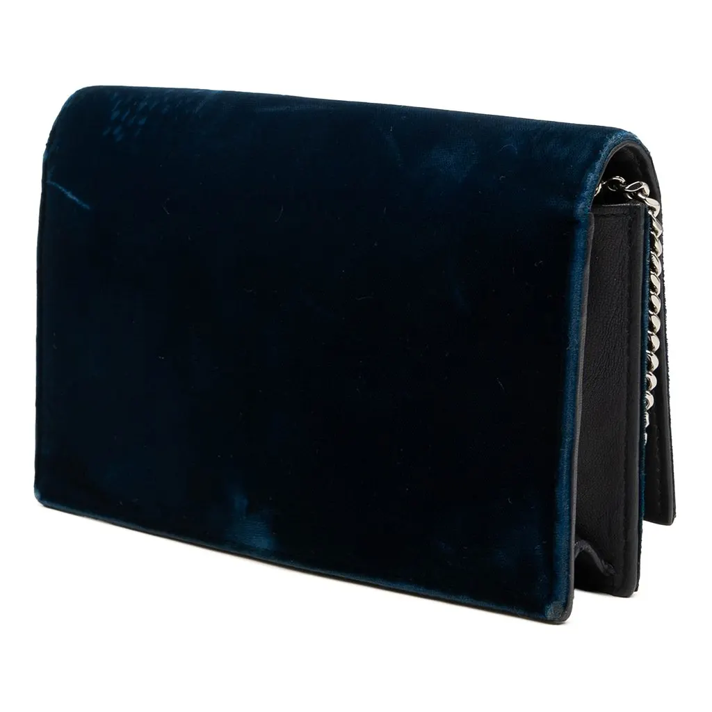 Saint Laurent Velvet Crystal Monogram Kate Tassel Wallet On Chain Blue Velvet Good - Back View