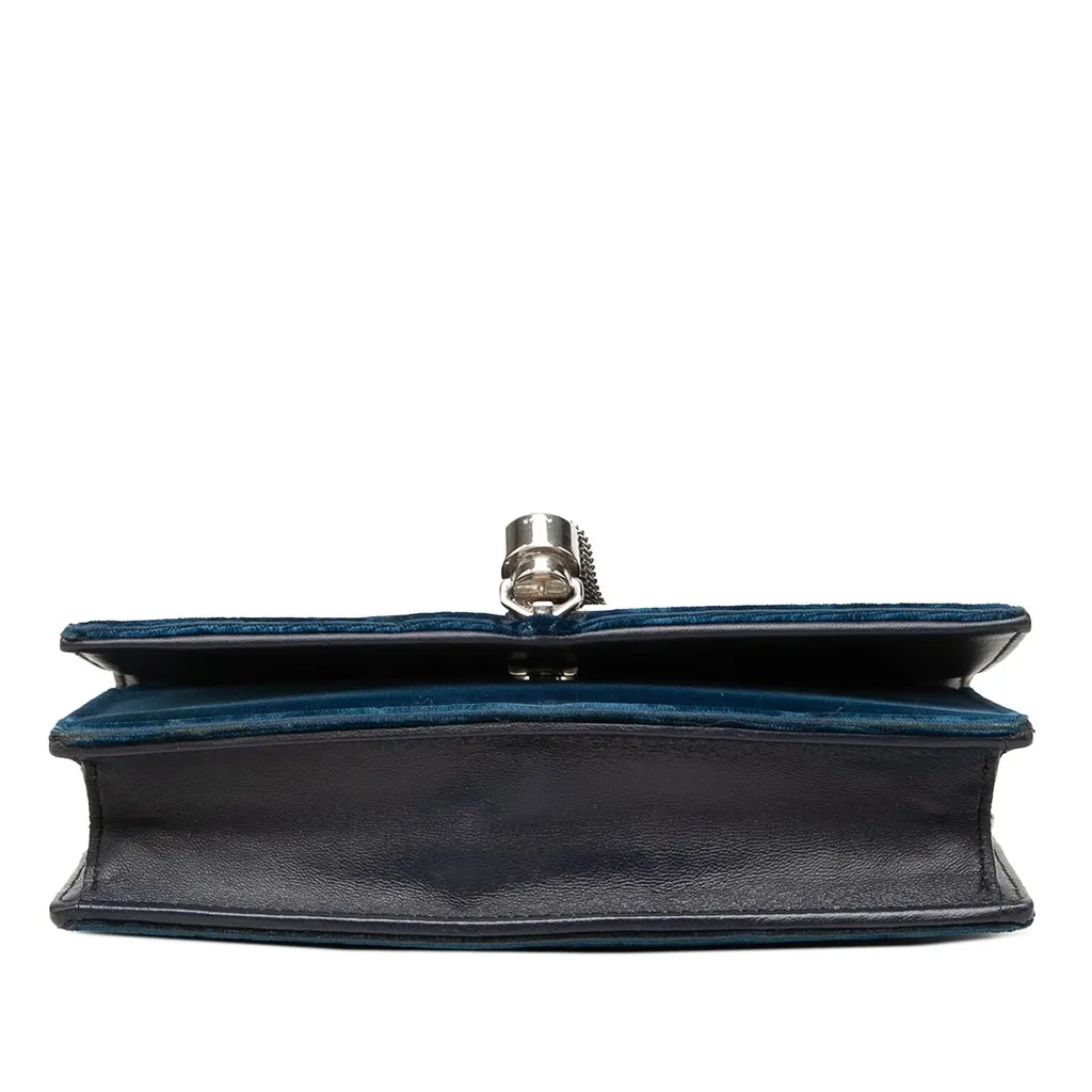 Saint Laurent Velvet Crystal Monogram Kate Tassel Wallet On Chain Blue Velvet Good - Inside View