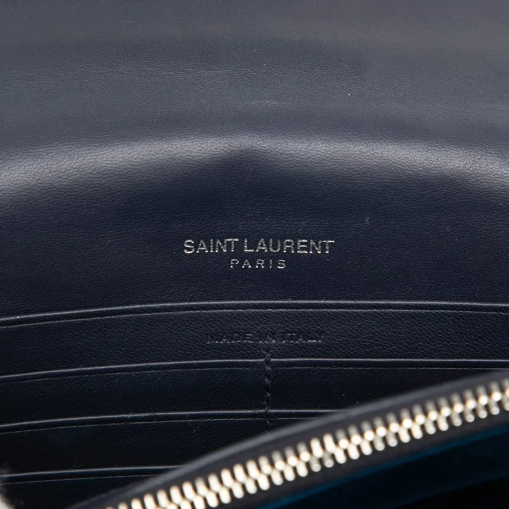 Saint Laurent Velvet Crystal Monogram Kate Tassel Wallet On Chain Blue Velvet Good - Box View