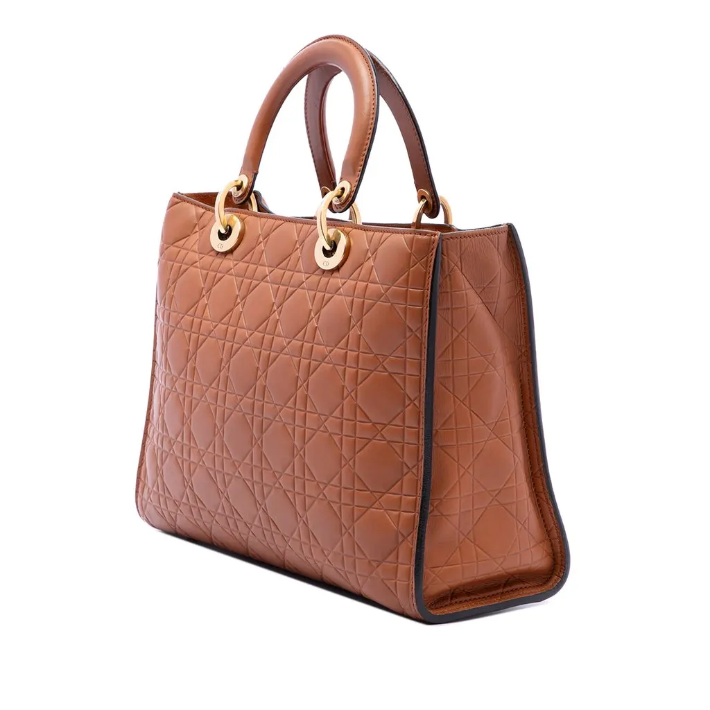 Dior Large Ultra Matte Calfskin Cannage Embossed Lady Dior Brown Leather Good - Back View