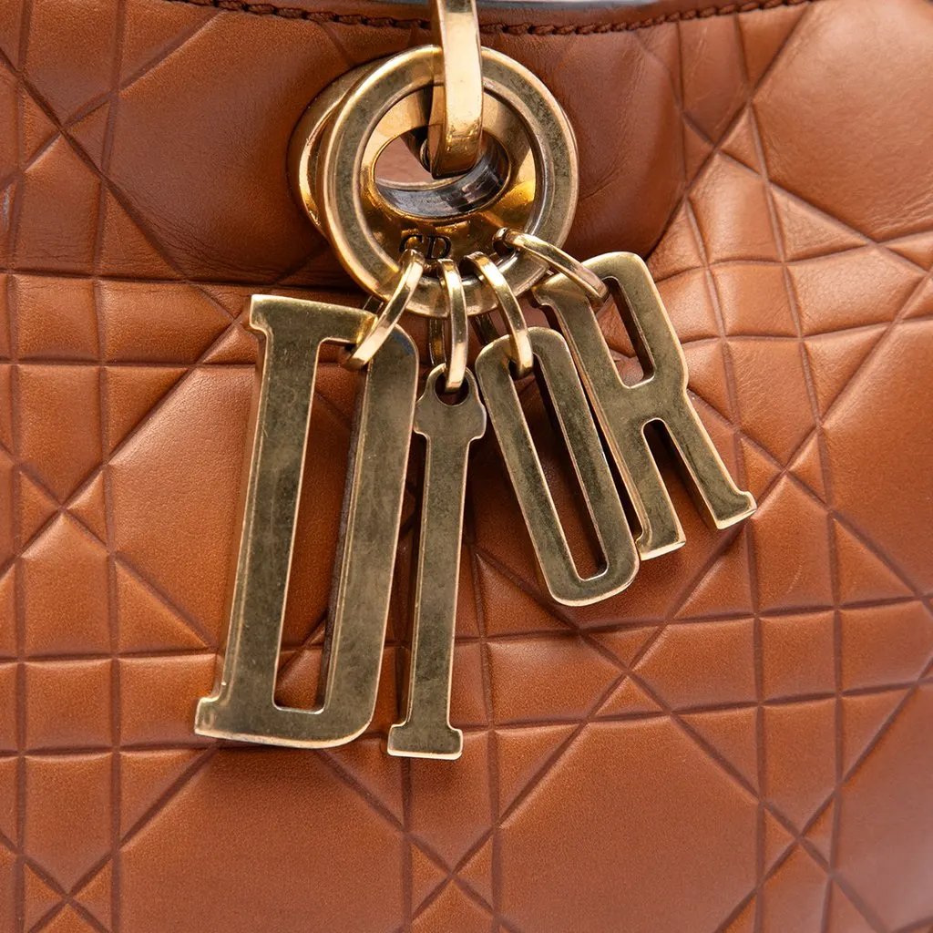 Dior Large Ultra Matte Calfskin Cannage Embossed Lady Dior Brown Leather Good - Box View