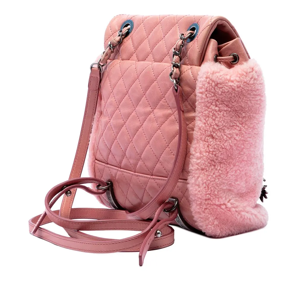 Chanel Paris Salzburg Shearling Mountain Backpack Pink Shearling Very good - Back View