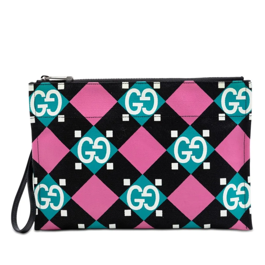 Gucci Jumbo GG Canvas Geometric Print Clutch Black Very good - Front View
