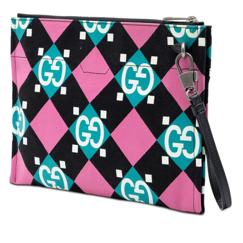 Gucci Jumbo GG Canvas Geometric Print Clutch Black Very good - Back View