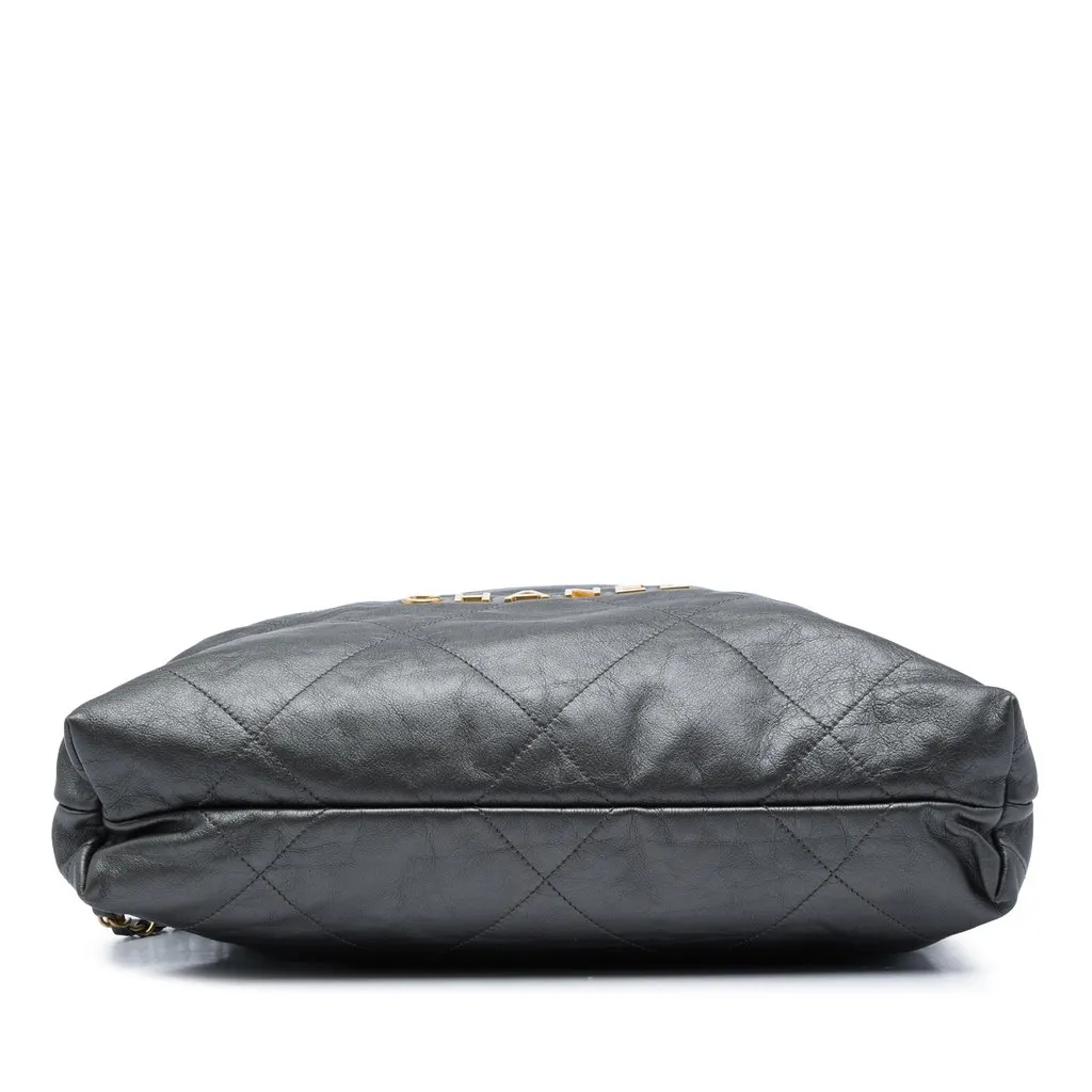Chanel Large Quilted Shiny Calfskin 22 Backpack Black Leather Good - Inside View