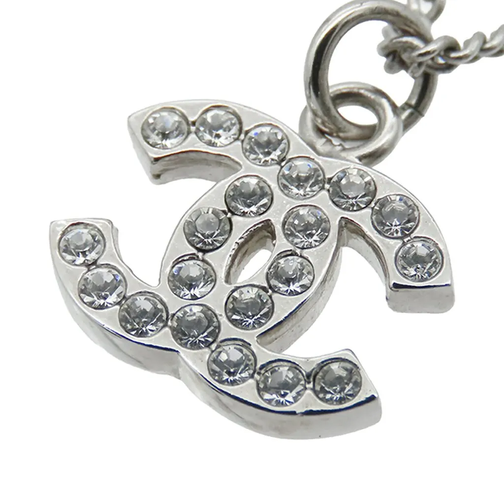 Chanel CC Brass and Strass Pendant Necklace Silver Metal Very good - Inside View