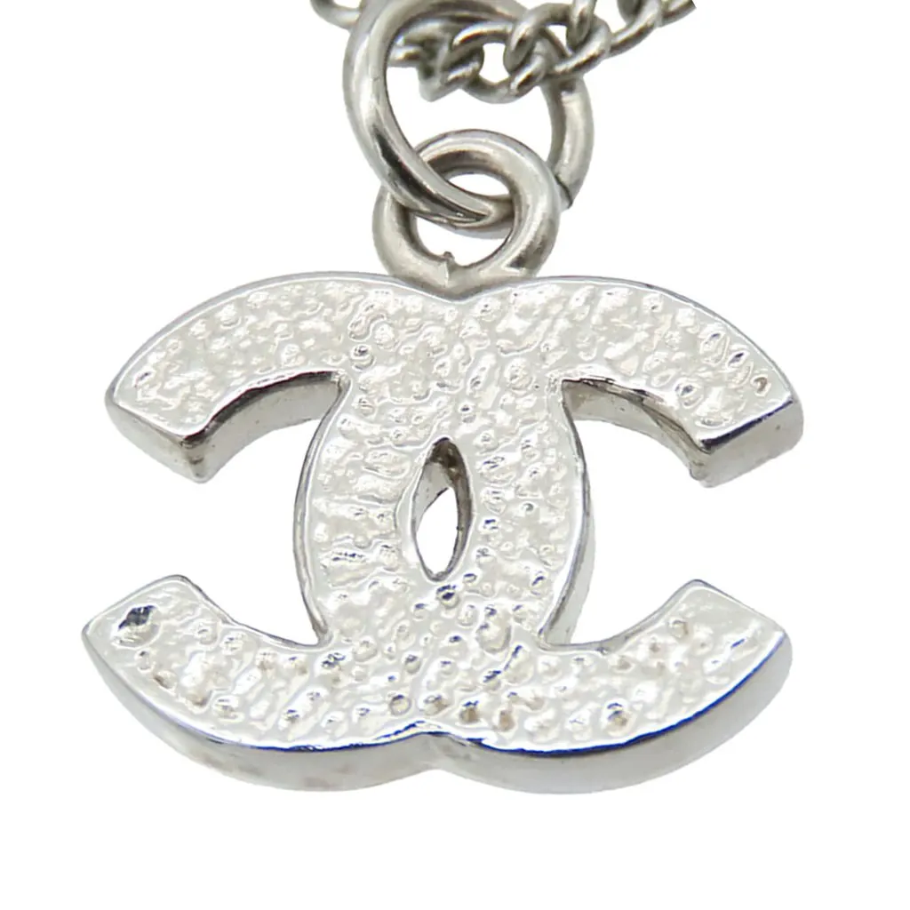 Chanel CC Brass and Strass Pendant Necklace Silver Metal Very good - Model View