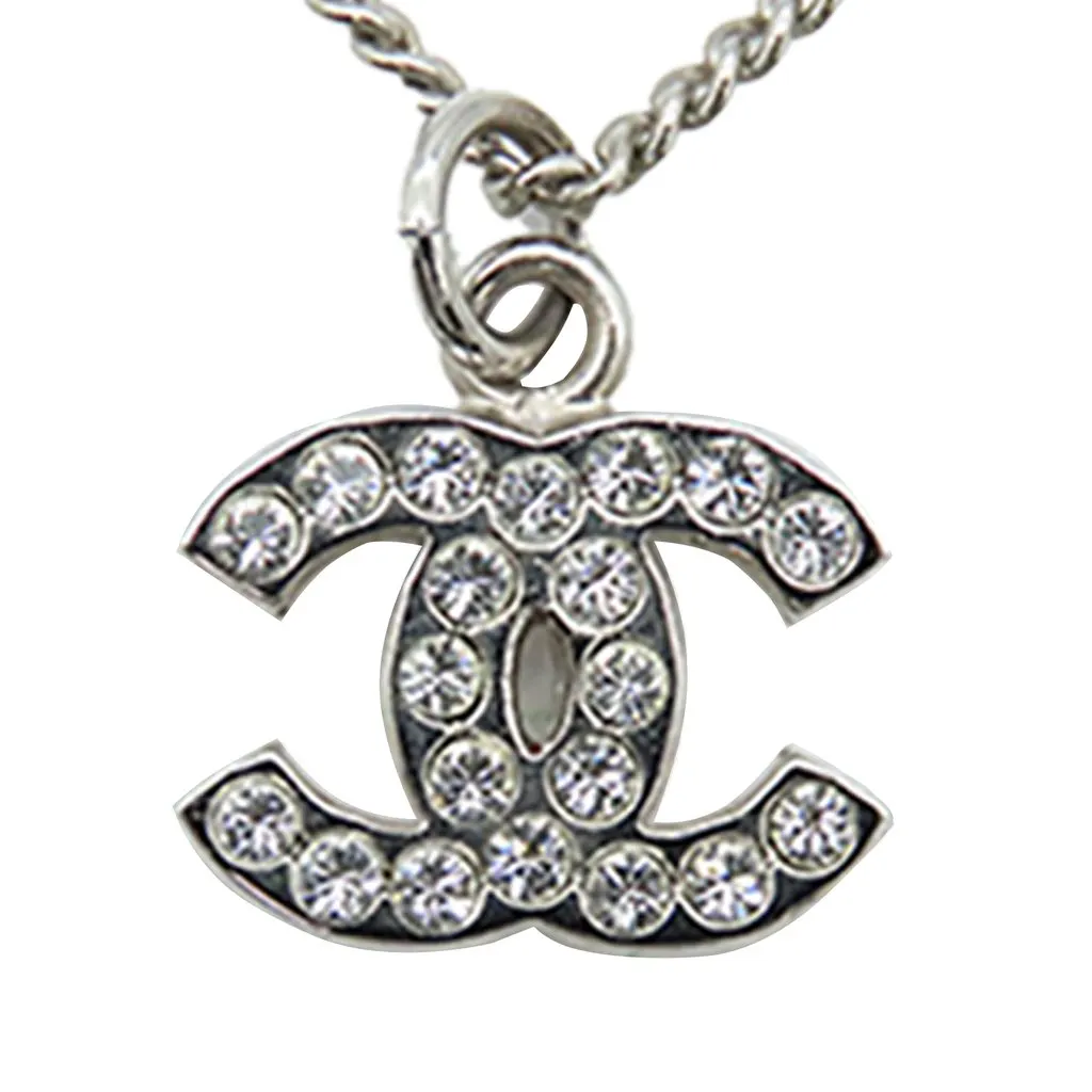 Chanel CC Brass and Strass Pendant Necklace Silver Metal Very good - Box View